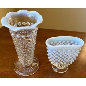 Vintage Fenton & Anchor Hocking Moonstone Opalescent Vases Card Holder